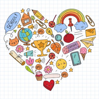 Vektör çizimi. Okul vektör kalıbına geri dönelim. Tekstil kumaş tasarımı, ambalaj kağıdı ve web sitesi duvar kağıtları.