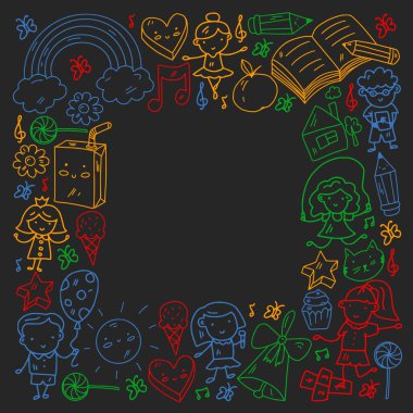 Okul eşyalarıyla vektör deseni. Çevrimiçi internet eğitimi, e-öğrenme.