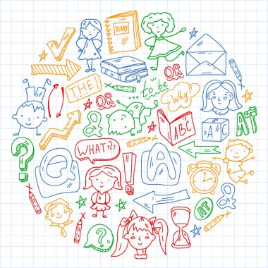 İngilizce öğrenme kavramı. Düz dizayn, vektör deseni.