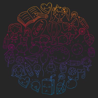 Okul eşyalarıyla vektör deseni. Çevrimiçi internet eğitimi, e-öğrenme.