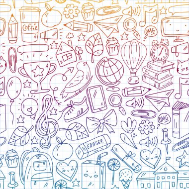 Vektör çizimi. Okul vektör kalıbına geri dönelim. Tekstil kumaş tasarımı, ambalaj kağıdı ve web sitesi duvar kağıtları.