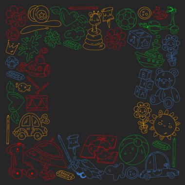 Anaokulu ve oyuncaklar. Küçük bir çocuk oyunu. Çocuk parkı. Eğitim, yaratıcılık, hayal gücü.