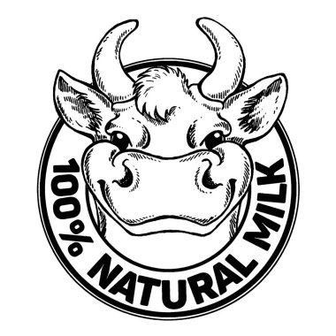 İnekler. Doğal Süt. Süt çiftliği. Etiket, poster ve logoti için klasik vektör oymacılığı. Beyaz arkaplanda izole