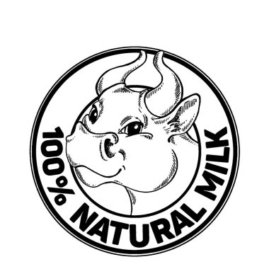 İnekler. Doğal Süt. Süt çiftliği. Etiket, poster ve logoti için klasik vektör oymacılığı. Beyaz arkaplanda izole