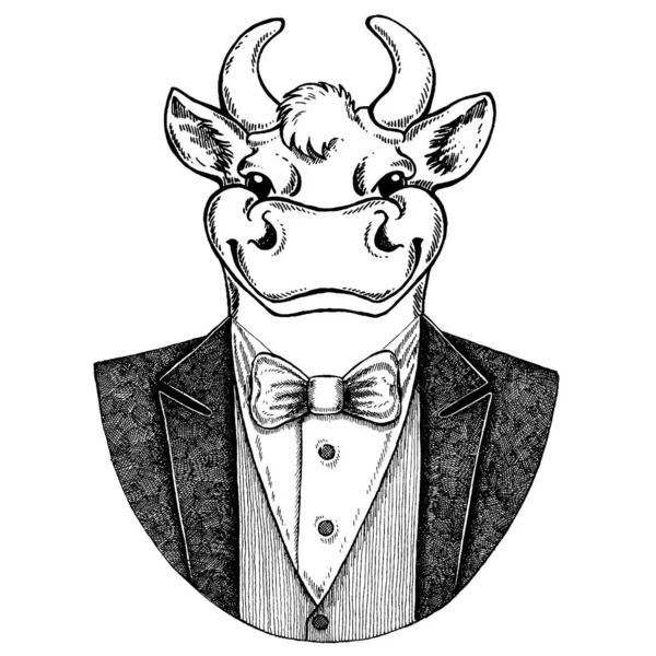 Vector Nieuwjaar illustratie met een stier. Nieuwjaarskaart met stier. Een stier in trui. Sjabloon voor het nieuwe jaar, Kerstmis. — Stockvector
