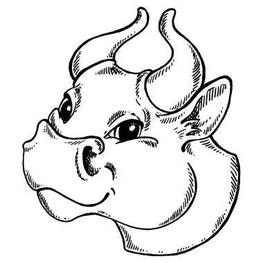 İnek kafası beyaz arka planda izole edilmiş. Çiftlik hayvanı portresi. Taze süt. Süt çiftliği. Kasap..