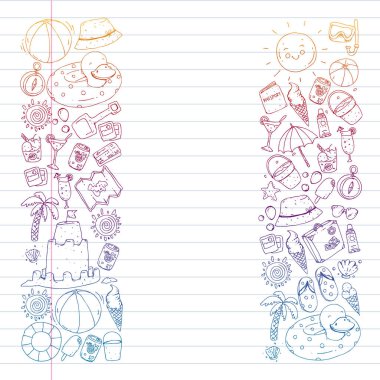 Seyahat ve plaj simgeleri ile vektör deseni.