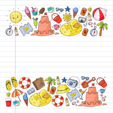 Seyahat ve plaj simgeleri ile vektör deseni.