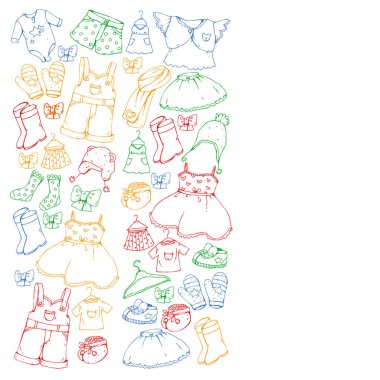 Çocuk kıyafetleri. Bebekler için arka plan, çocuk kalıpları.