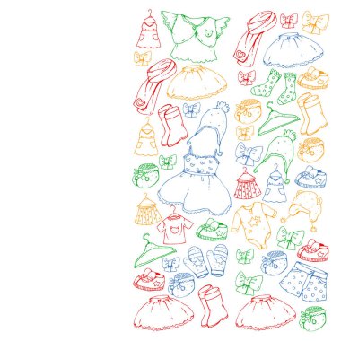 Çocuk kıyafetleri. Bebekler için arka plan, çocuk kalıpları.