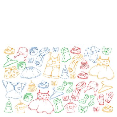 Çocuk kıyafetleri. Bebekler için arka plan, çocuk kalıpları.