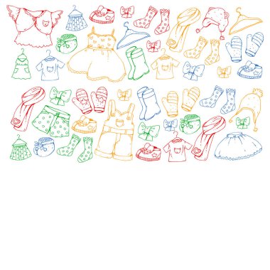 Çocuk kıyafetleri. Bebekler için arka plan, çocuk kalıpları.