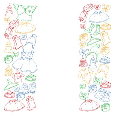 Çocuk kıyafetleri. Bebekler için arka plan, çocuk kalıpları.