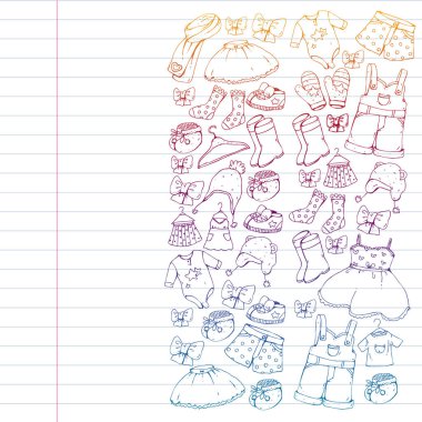 Çocuk kıyafetleri. Bebekler için arka plan, çocuk kalıpları.