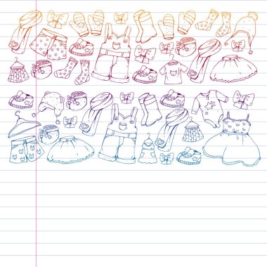 Çocuk kıyafetleri. Bebekler için arka plan, çocuk kalıpları.