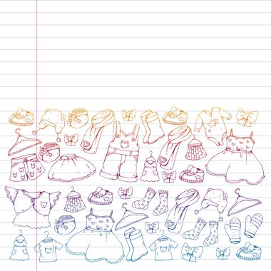 Çocuk kıyafetleri. Bebekler için arka plan, çocuk kalıpları.