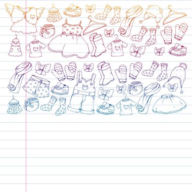 Çocuk kıyafetleri. Bebekler için arka plan, çocuk kalıpları.