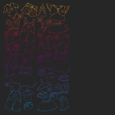 Çocuk kıyafetleri. Bebekler için arka plan, çocuk kalıpları.