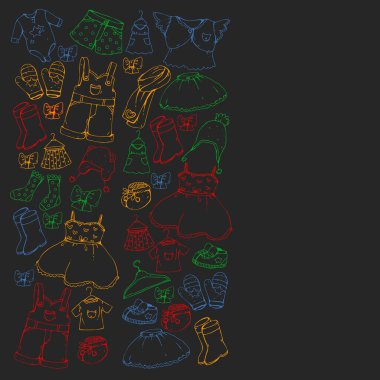 Çocuk kıyafetleri. Bebekler için arka plan, çocuk kalıpları.