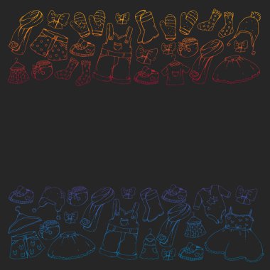 Çocuk kıyafetleri. Bebekler için arka plan, çocuk kalıpları.