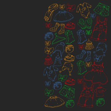 Çocuk kıyafetleri. Bebekler için arka plan, çocuk kalıpları.