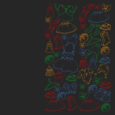 Çocuk kıyafetleri. Bebekler için arka plan, çocuk kalıpları.