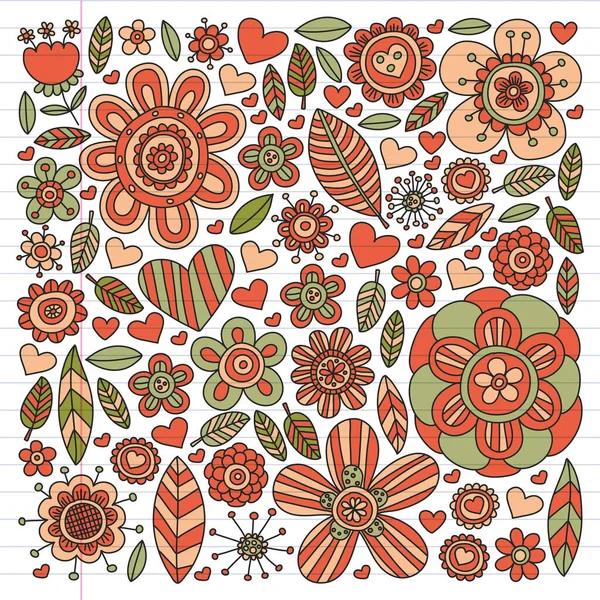 Flores 8 de março. Padrão floral Doodle. Ícones vetoriais para mulheres. —  Vetores de Stock