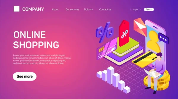 Shopping online. Modello di sito web. Interfaccia di progettazione di Internet UX UI — Vettoriale Stock