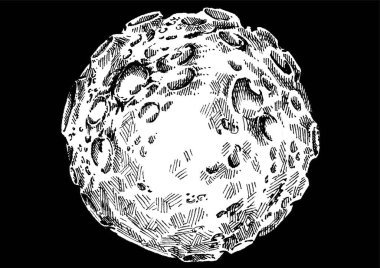 Kraterlerle dolu bir dolunayın vektör çizimi. Siyah arkaplanda izole.