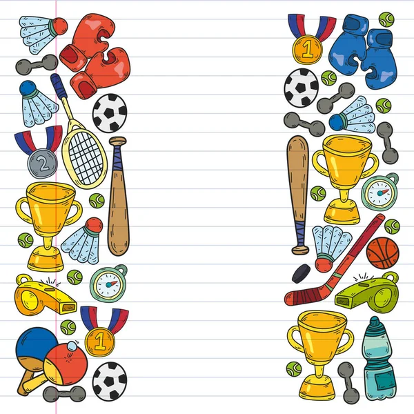 Фітнес і спорт Векторні значки для веб і мобільних. Теніс, бейсбол, волейбол, спортзал, хокей . — стоковий вектор