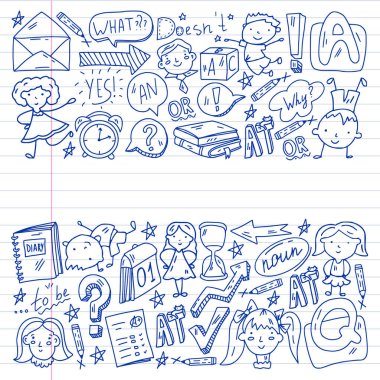 İngilizce konuş. Düz dizayn, vektör deseni.