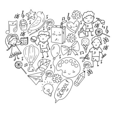 Okul eşyalarıyla vektör deseni. Çevrimiçi internet eğitimi, e-öğrenme.