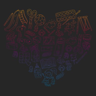 Çocuklar anaokulunda oyuncaklarla oynarlar. Çocuk parkı. Eğitim, yaratıcılık, hayal gücü.