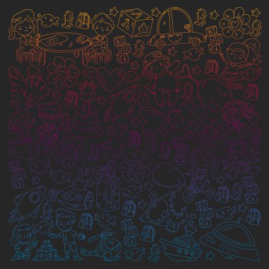 İçinde mutlu çocukların karalama çizimleri olan bir poster ve Çocuk Günü 'nü kutlamak için kurallar. Anaokulu çocukları.