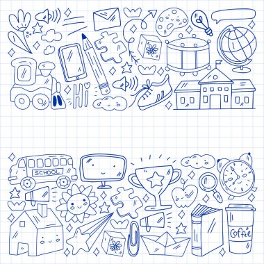 Vektör çizimi. Okul vektör kalıbına geri dönelim. Tekstil kumaş tasarımı, ambalaj kağıdı ve web sitesi duvar kağıtları.