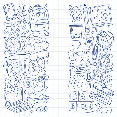 Vektör çizimi. Okul vektör kalıbına geri dönelim. Tekstil kumaş tasarımı, ambalaj kağıdı ve web sitesi duvar kağıtları.