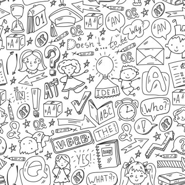 İngilizce öğrenme kavramı. Düz dizayn, vektör deseni. İngilizce kursları.