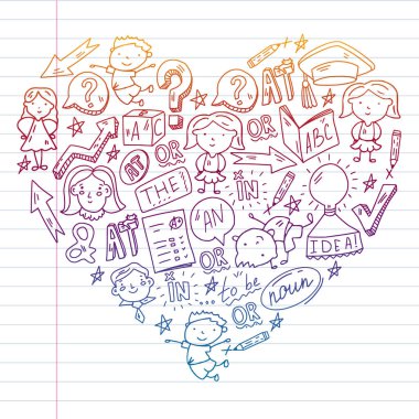 İngilizce öğrenme kavramı. Düz dizayn, vektör deseni. İngilizce kursları.