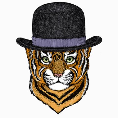 Yavru kaplan, çocuklar için küçük bir kaplan. Melon şapka..