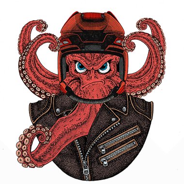 Ahtapot vektör portresi. Deniz yaratığı, canavar. Hokey kaskı.