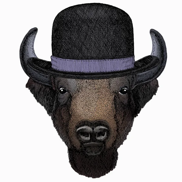 Vektorns bisonhuvud. Porträtt av tjur, buffel. — Stock vektor