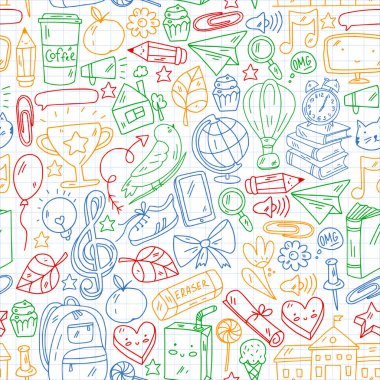 Vektör çizimi. Okul vektör kalıbına geri dönelim. Tekstil kumaş tasarımı, ambalaj kağıdı ve web sitesi duvar kağıtları.