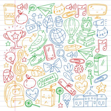 Çevrimiçi eğitim ve okul. Vektör deseni. Küçük çocuklar.