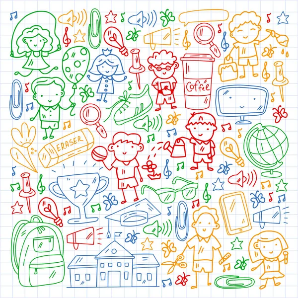 Vector pattern with items for school. Online internet education, e-learning. — Stock Vector