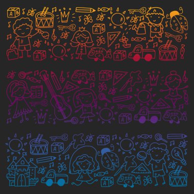 Küçük çocuklarda vektör kalıbı. Anaokulu. Hayal gücü. Yaratıcılık. Çal.