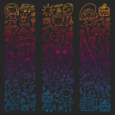 Küçük çocuklarda vektör kalıbı. Anaokulu. Hayal gücü. Yaratıcılık. Çal.