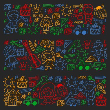 Küçük çocuklarda vektör kalıbı. Anaokulu. Hayal gücü. Yaratıcılık. Çal.