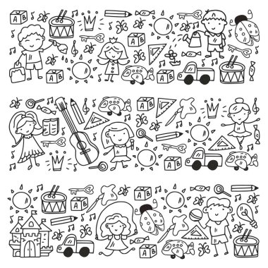 Küçük çocuklarda vektör kalıbı. Anaokulu. Hayal gücü. Yaratıcılık. Çal.