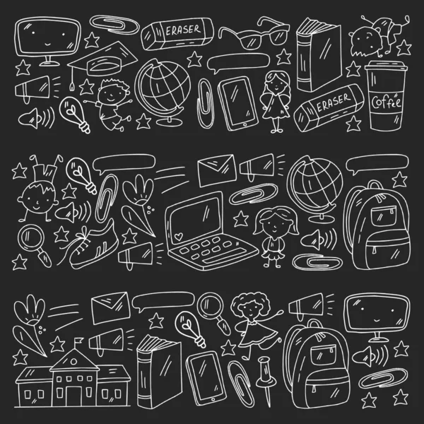 Creativity and imagination. Vector icons with school items. — Stock Vector