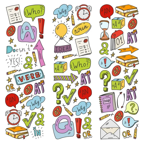 English language. Online education. E-learning. English courses. Grammar and alphabet. — Stock Vector